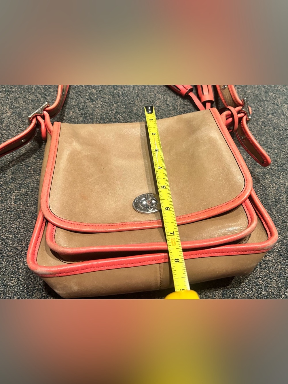 Vintage Coach Crossbody Shoulder Bag in Caramel and Coral AND Coach Coral Wallet - Picture 3 of 15